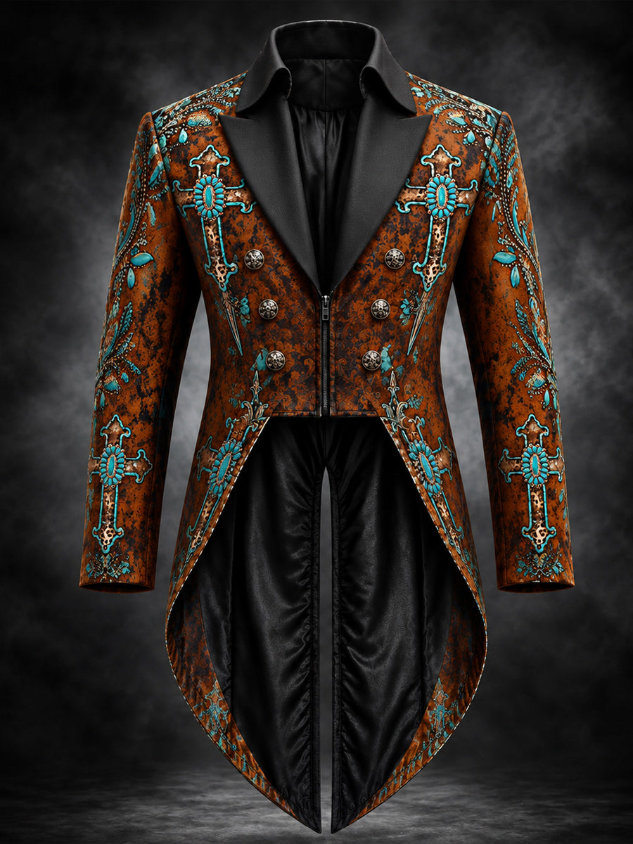 Men's Gothic Punk Art Print Swallow-Tailed Coat